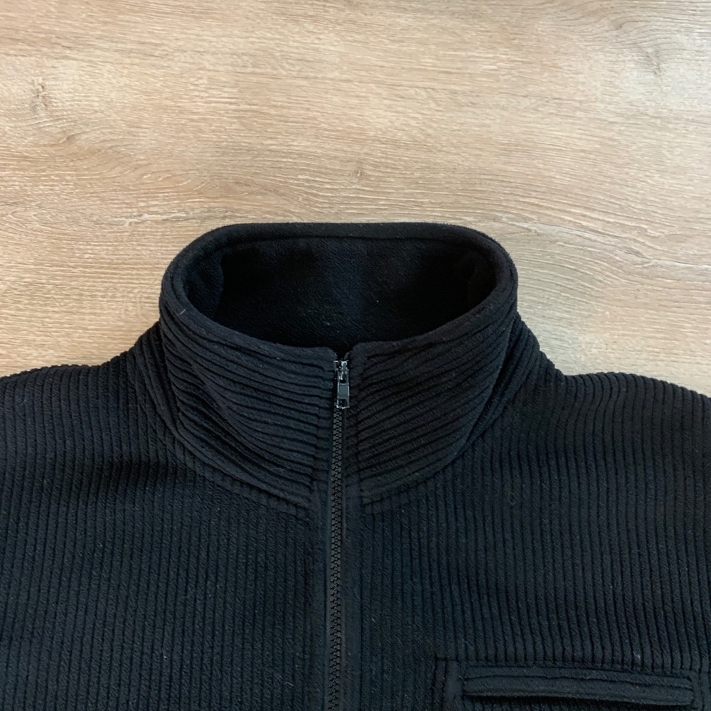 Serge Blanco‎ Mens Ribbed Fleece Full Zip Jacket Black Mock Neck Pockets L